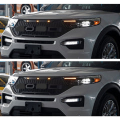 Front Grille For 2019 2020 2021 Ford Explorer Mesh Bumper Grill Grills W/3 Lights Black