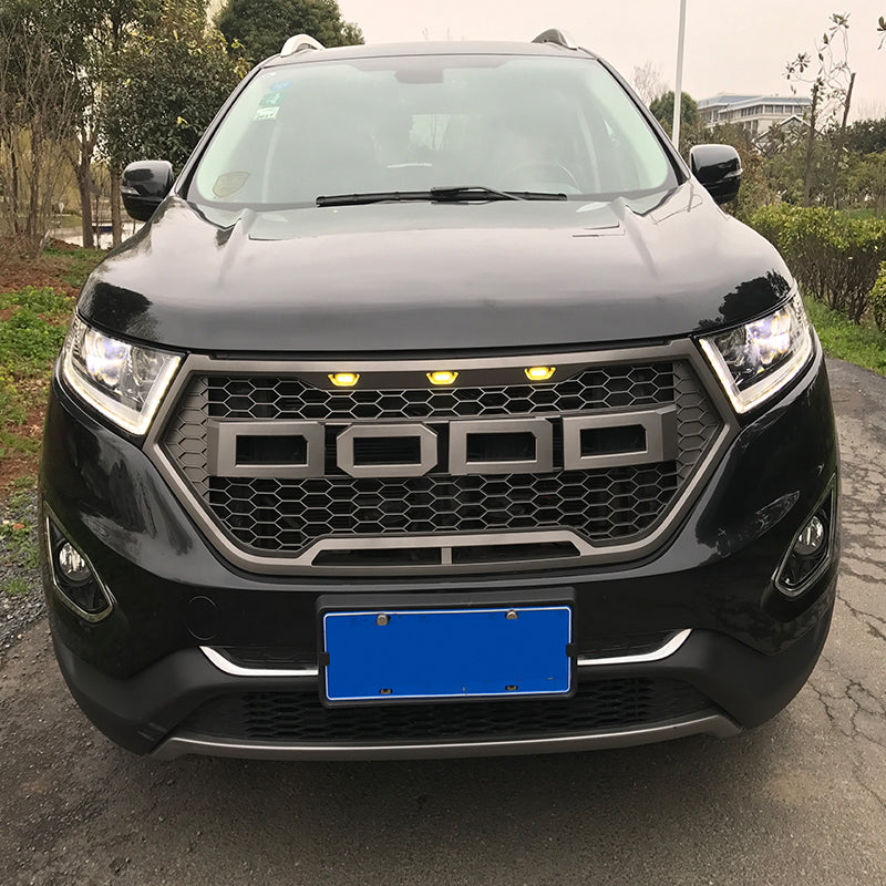 Front Grille For 2015 2016 2017 2018 Ford Edge Mesh Grilles Front Bumper Grill Honeycomb W/3 Lights Black