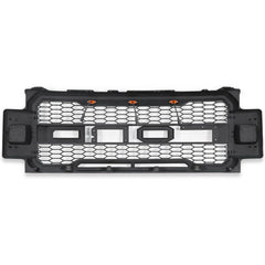 Front Grille For 2017 2018 2019 Ford F250 F350 Super Duty Upper Bumper Grill With 3 Led Lights Black