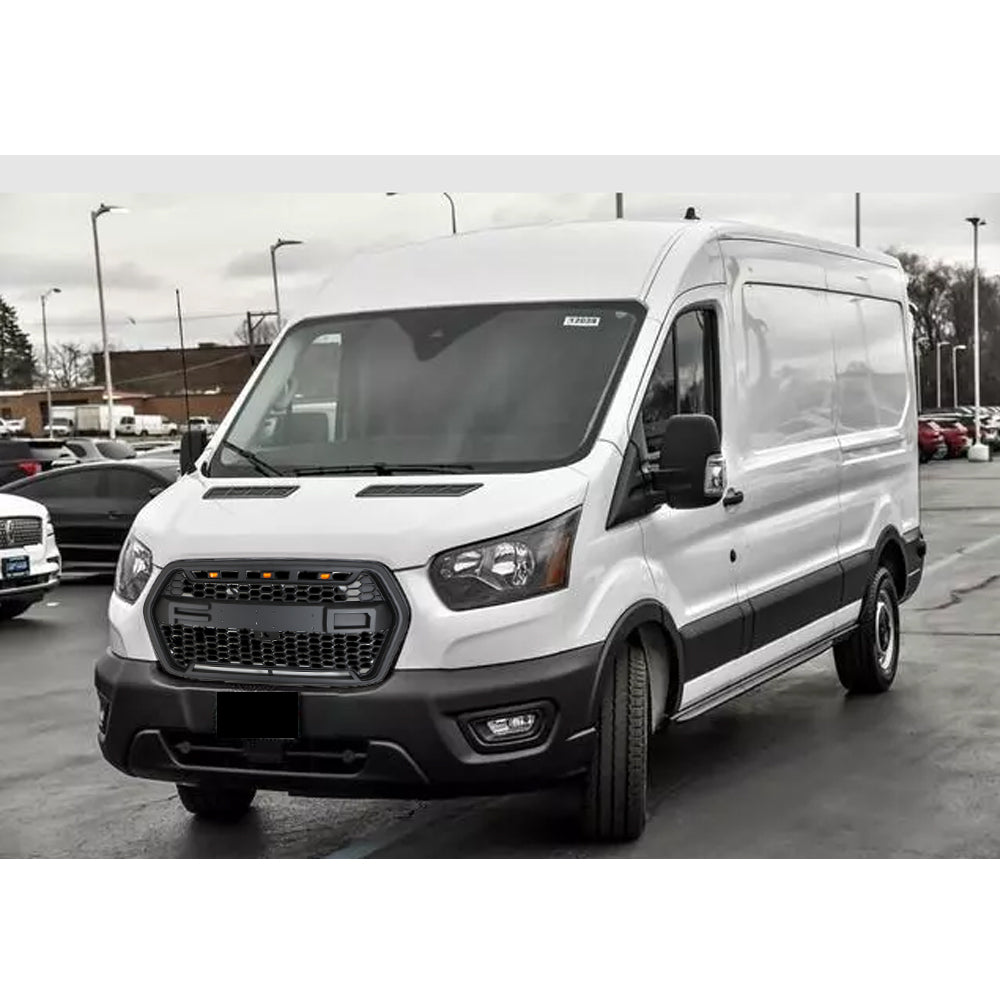 Front Grille For 2022 Ford Transit Custom Bumper Grills Grill Cover W/3 LED Light Black