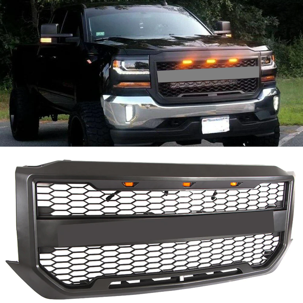 Front Grille For 2016-2018 Chevrolet Silverado 1500 Grill Cover With letters Black