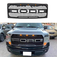 Front Grille For 2009 2010 2011 2012 2013 2014 Ford F150 Super Duty Raptor Style Grills Grill W/3 Light Black