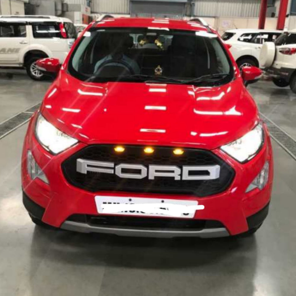 Front Grille 2016 2017 2018 2019 For Ford Ecosport Bumper Grills Grill Cover W/3 LED Light Black