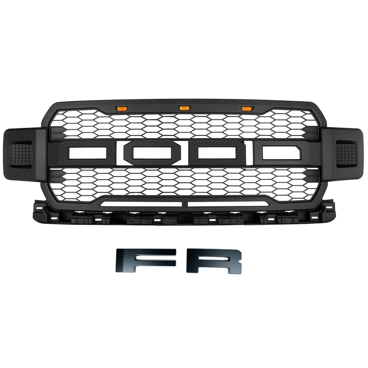 Front Grille For 2018 2019 2020 Ford F150 Front Mesh Grilles Bumper Grill W/3 LED Lights Black