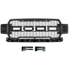 Front Grille For 2018 2019 2020 Ford F150 Front Mesh Grilles Bumper Grill W/3 LED Lights Black