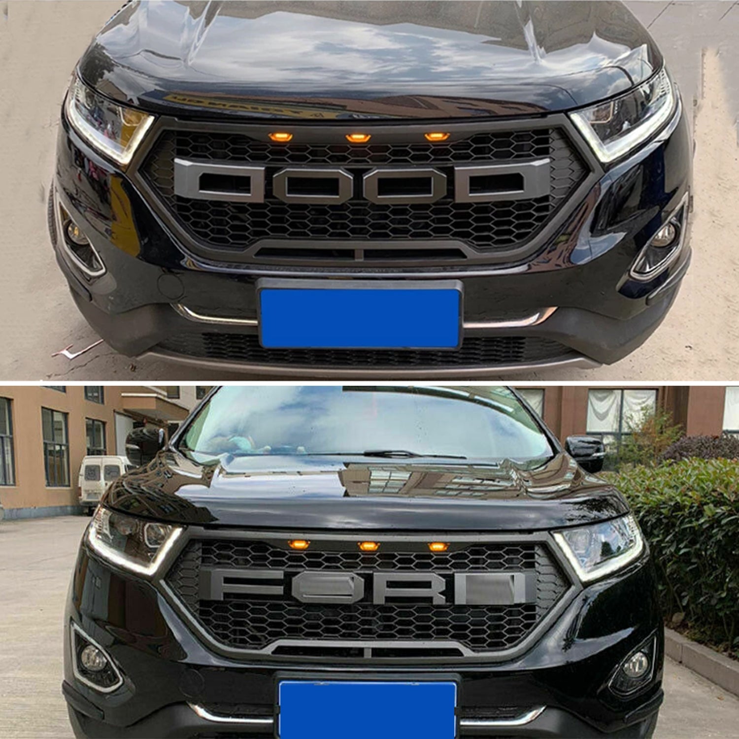 Front Grille For 2015 2016 2017 2018 Ford Edge Mesh Grilles Front Bumper Grill Honeycomb W/3 Lights Black