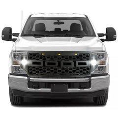 Front Grille For 2021 2022 Ford F250 Front Mesh Grilles W/3 LED Lights & Side Lights Black