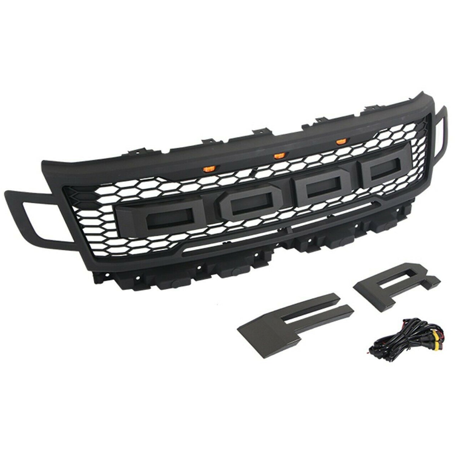 Front Grille For 2018 2019 2020 2021 Ford Expedition Mesh Grill Honeycomb Replacement Grilles W/Lights Black