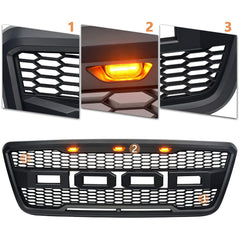 Front Grille For 2004 2005 2006 2007 2008 Ford F150 Front Bumper Mesh Grills Replacement Grill W/3 Lights Black