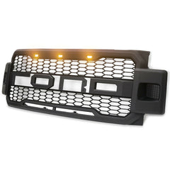 Front Grille For 2017 2018 2019 Ford F250 F350 Super Duty Upper Bumper Grill With 3 Led Lights Black