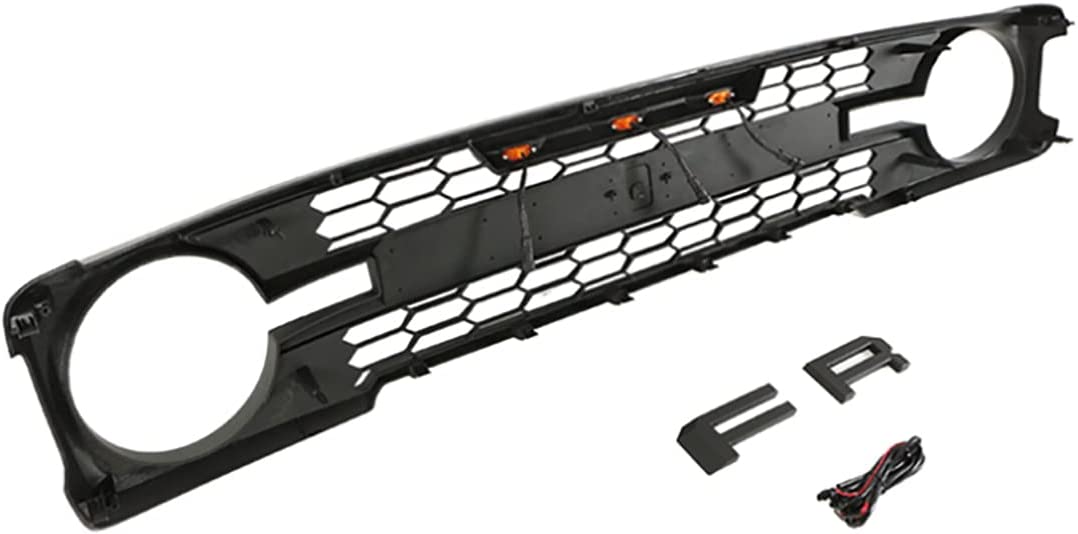 Front Grille For 2021 2022 Ford Bronco Grill Grilles Honeycomb W/Letters & LED Lights Black