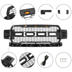 Front Grille For 2018 2019 2020 Ford F150 Front Mesh Grilles Bumper Grill W/3 LED Lights Black