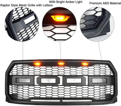 Front Grille For 2015 2016 2017 FORD F150 Grill Raptor style Bumper Mesh Grilles W/3 Lights Black