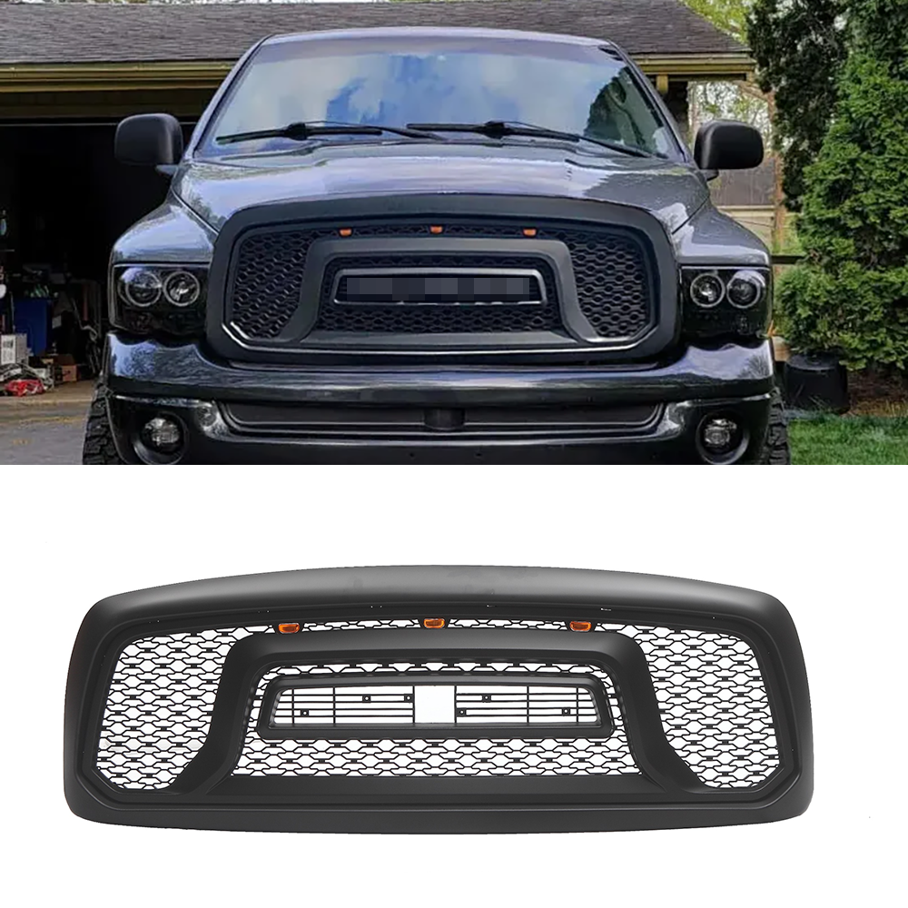 Front Grille For 2002-2005 Dodge Ram 1500 Mesh Grill With Letters Black