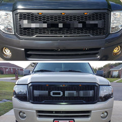 Front Grille For 2007 2008 2009 2010 2011 2012 2013 2014 2015 2016 2017 Ford Expedition Raptor Style Mesh Bumper Grille Grill Honeycomb Cover Grille With Led Lights Black