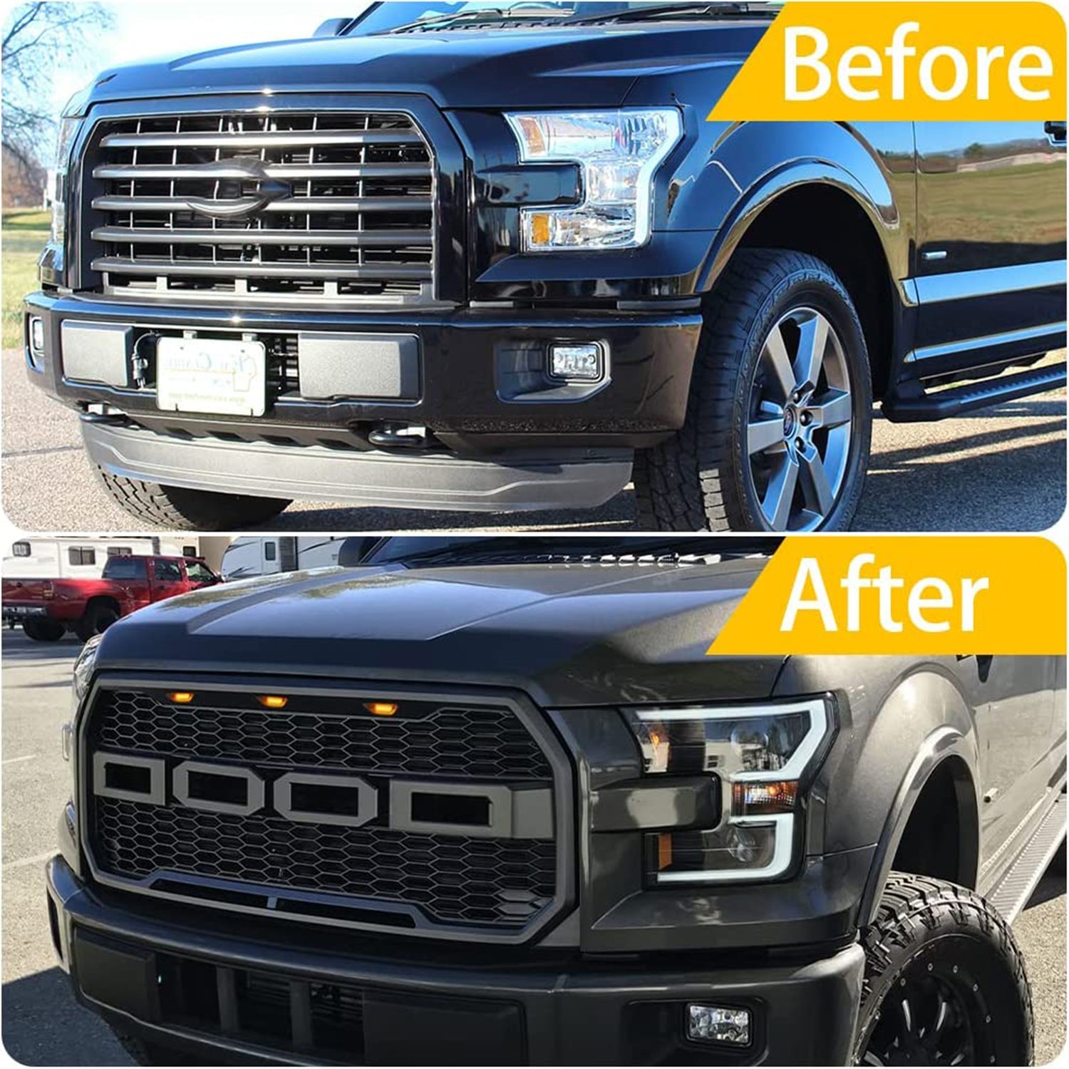 Front Grille For 2015 2016 2017 FORD F150 Grill Raptor style Bumper Mesh Grilles W/3 Lights Black