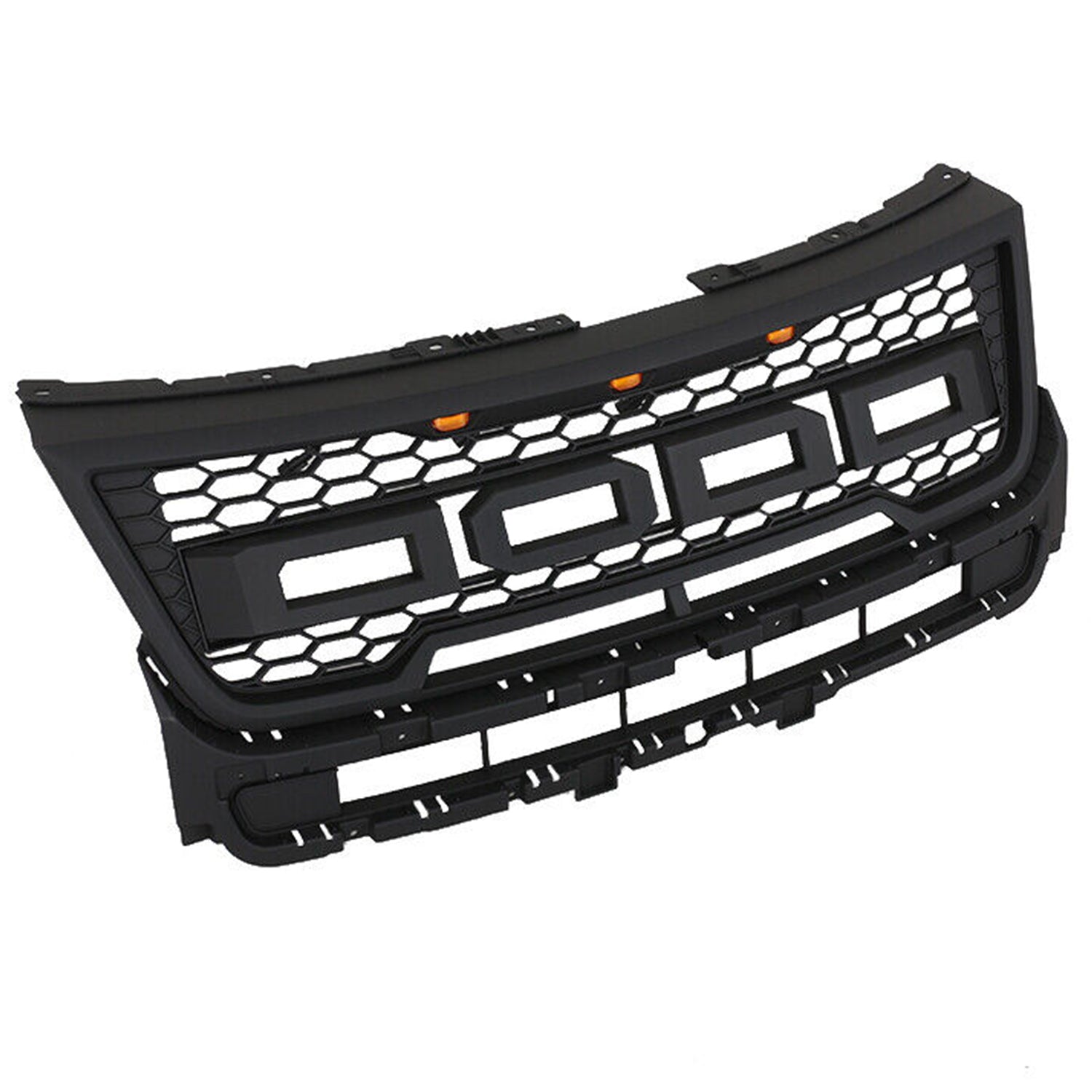 Front Grille For 2016 2017 2018 Ford Explorer Mesh Bumper Grilles Grills Cover W/3 lights Black