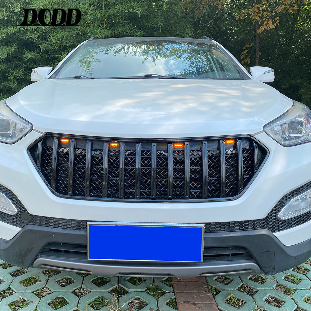 Front Grille For 2013 2014 2015 2016 Hyundai Santa Fe Bumper Grills Grill Cover W/3 Light Black