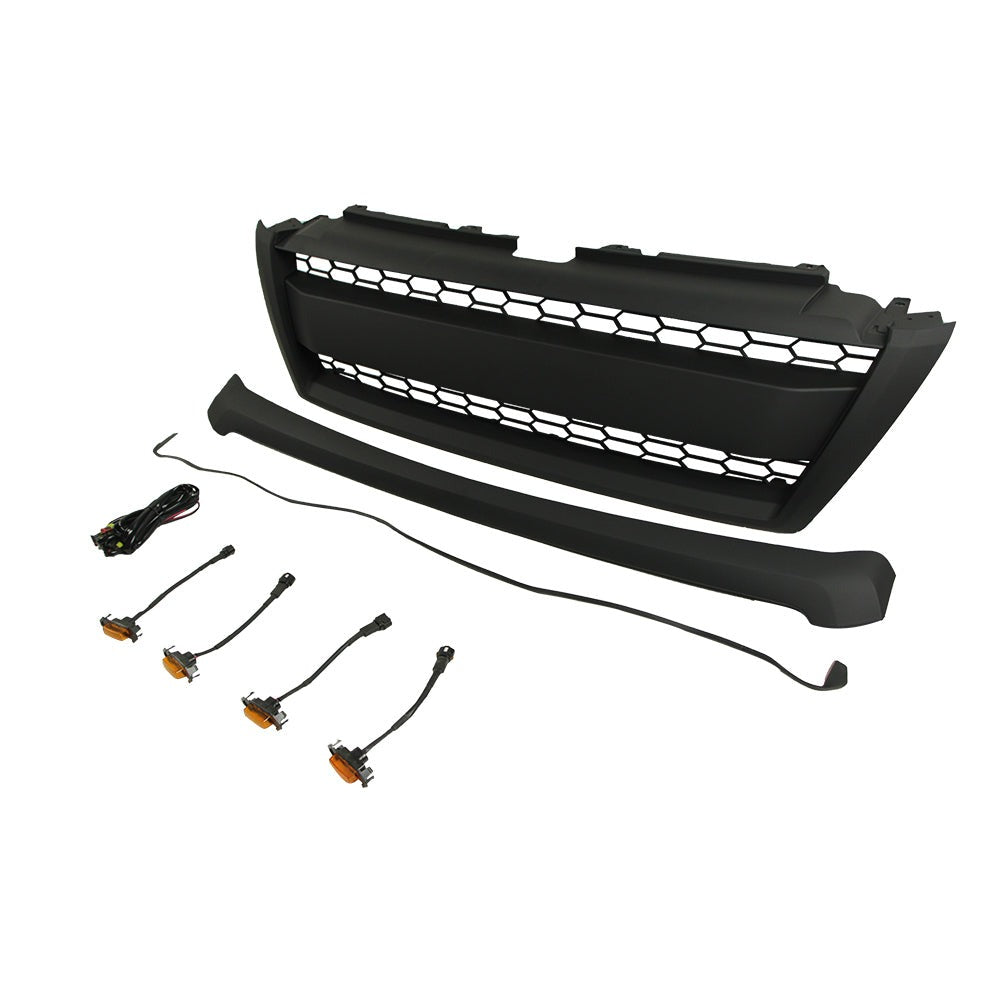 Front Grille For 2014-2018 Toyota Land Crusier Prado Bumper Grills Grill Cover W/4 LED Lights Black