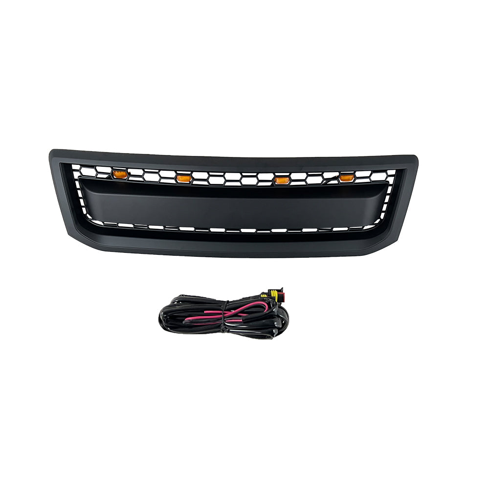 Front Grille With Grille For 2002-2009 Toyota Land Crusier LC120 Bumper Grills Grill Cover W /4 LED Lights Black