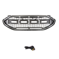 Front Grille For 2019-2022 Ford Edge Bumper Grills Grill Cover W/3 LED Light Black