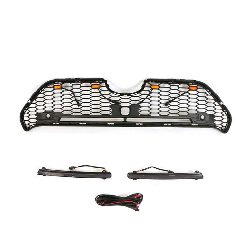 Front Grille For 2019-2020 Toyota RAV4 Bumper Grills Grill Cover W/4 LED Light and Center Light Bar Black