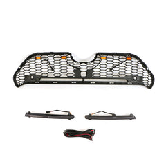 Front Grille For 2019-2020 Toyota RAV4 Bumper Grills Grill Cover W/4 LED Light and Center Light Bar Black