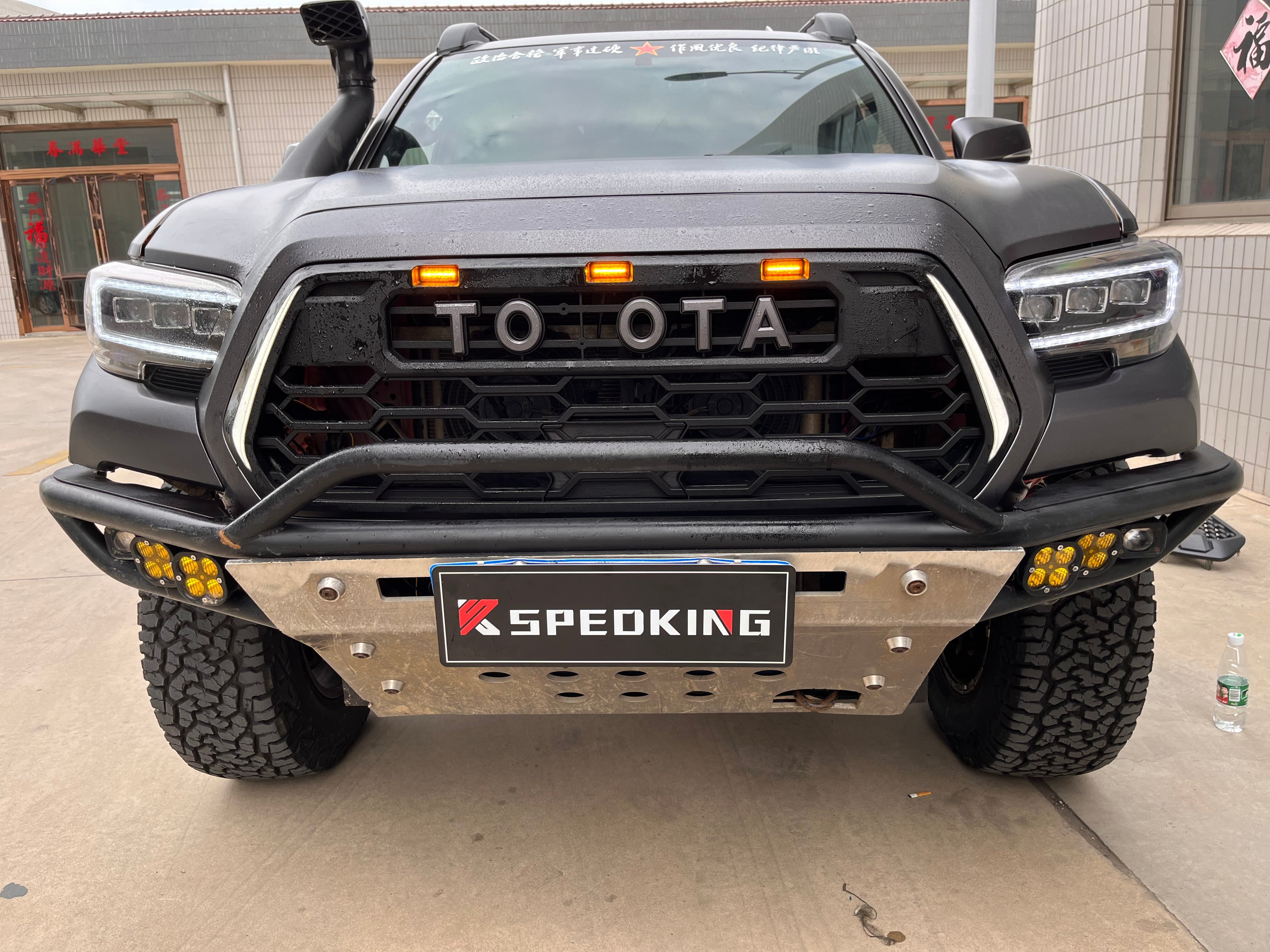 Front Grille for 2016-2022 Toyota Tacoma Grille Bumper Grill Grilles W/3 LED Lights and Side Light