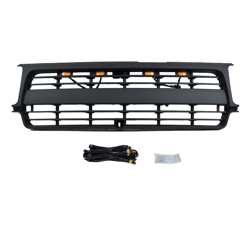 Front Grille For 1990-1997 Land Crusier LC80 Bumper Grills Grill Cover W/4 LED Light Black