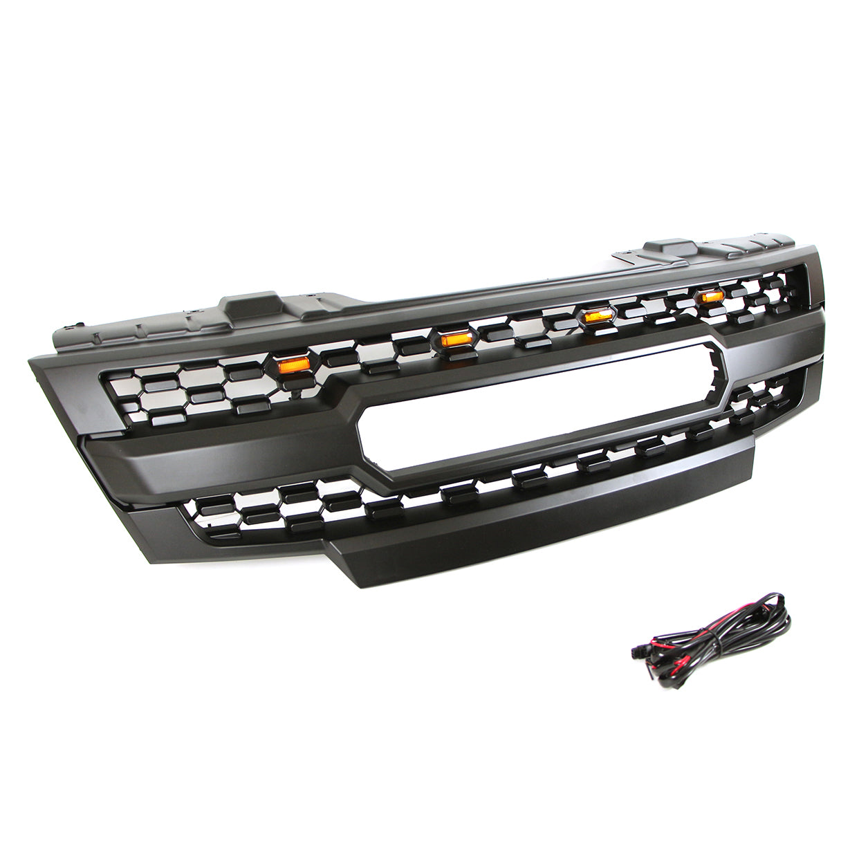 Front Grille For 2009-2019 Nissan Frontier Bumper Grills Grill Cover W/3 LED Light Black