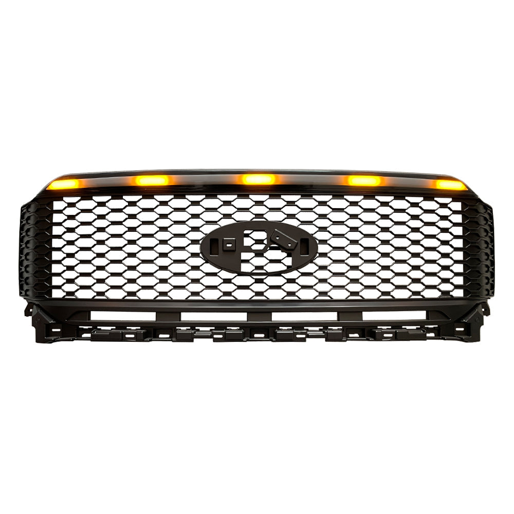 Front Grille for 2021-2022 Ford F150 4x4 Pickup Raptor Front Bumper Grill W/LED Lights Black