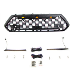 Front Grille For 2020 Toyota RAV4 Bumper Grills Grill Cover W/3 LED Lights&Light Bar Black