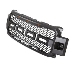 Front Grille For 2017 2018 2019 Ford F250 F350 Super Duty Upper Bumper Grill W/3 Led Lights & Side Light Black