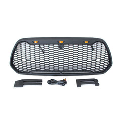 Front Grille For 2014 2015 2016 2017 2018 2019 2020 2021 Ford Transit Custom Bumper Grills Grill Cover W/3 LED Light Black