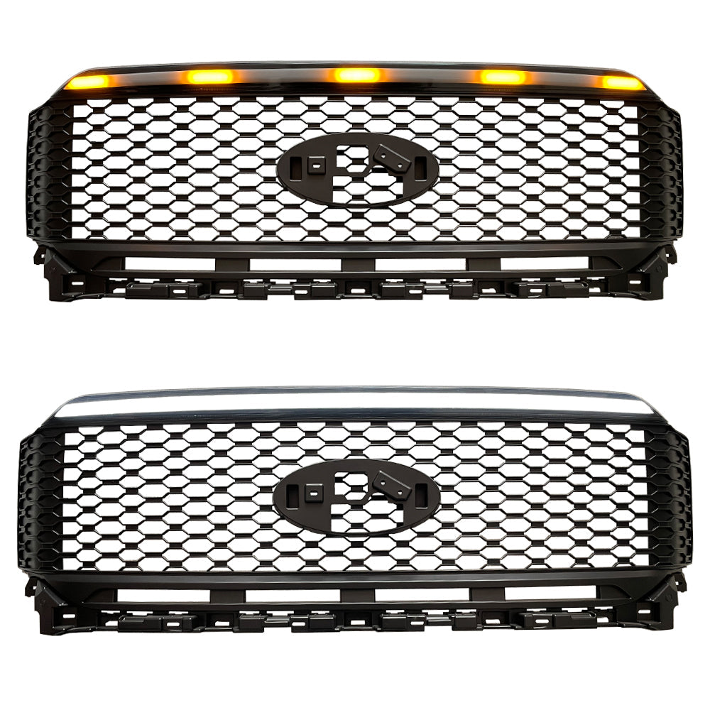 Front Grille for 2021-2022 Ford F150 4x4 Pickup Raptor Front Bumper Grill W/LED Lights Black