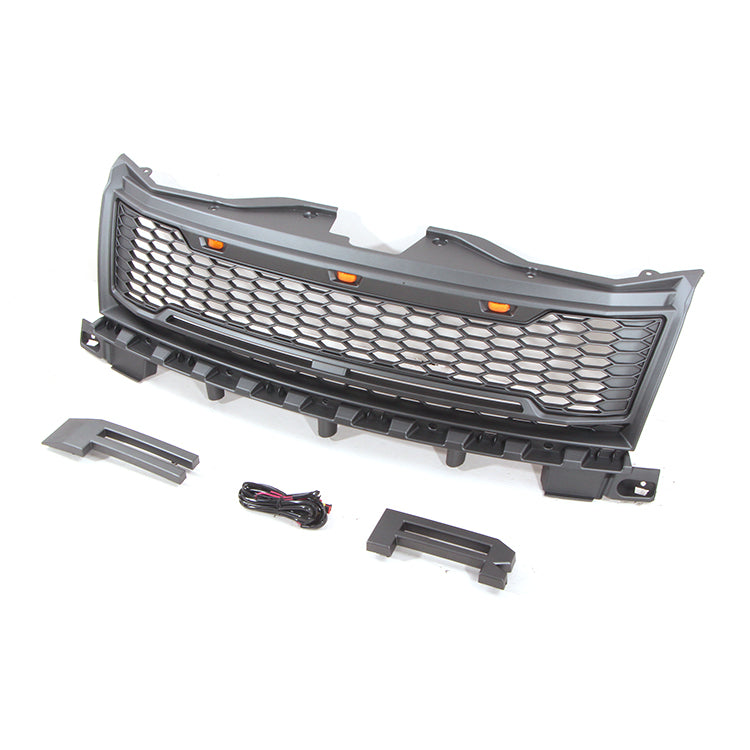 Front Grille For 2007-2010 Ford Edge Raptor Style Grill Grills Cover W/3 LED Light Black