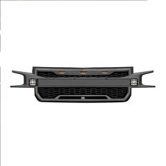 Front Grille For 2019 Chevrolet Silverado 1500 Bumper Grills Grill Cover W/3 LED Lights Black