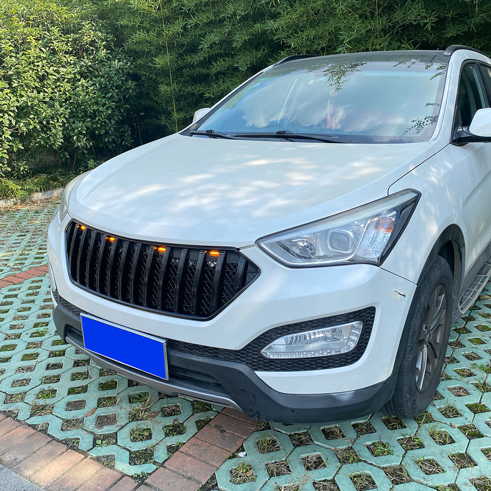 Front Grille For 2013 2014 2015 2016 Hyundai Santa Fe Bumper Grills Grill Cover W/3 Light Black