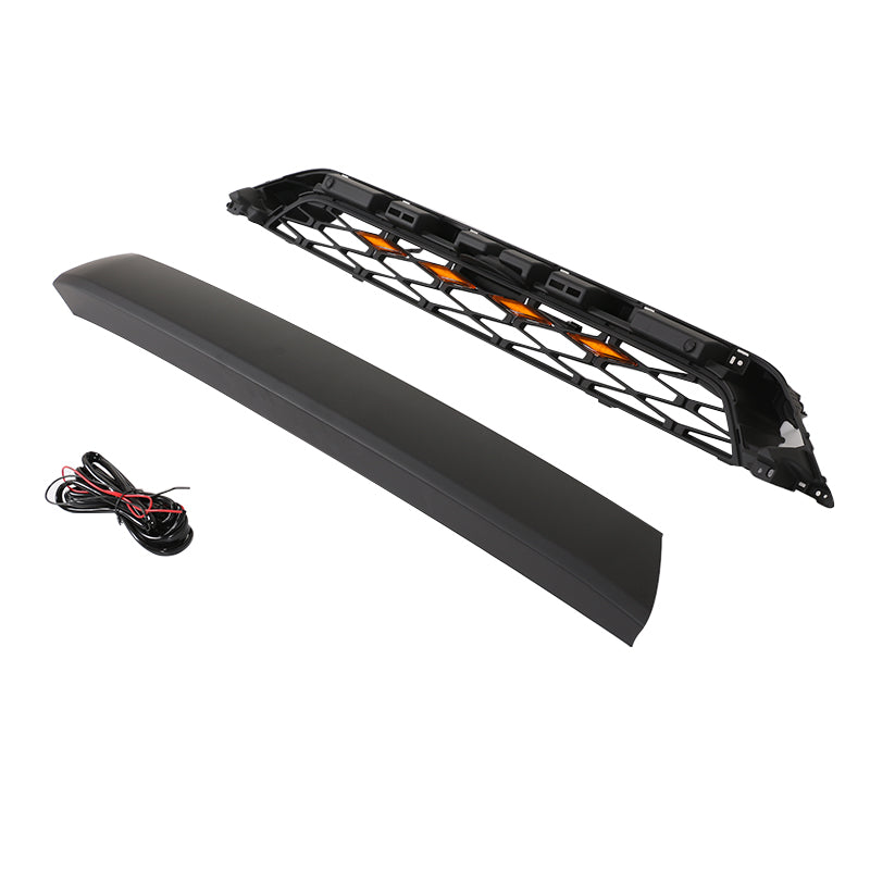 Front  Grille For 2020 2021 2022 4Runner TRD Pro Bumper Grills Grill Cover W/4 LED Lights Black
