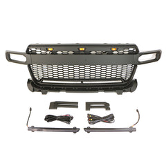 Front Grille For 2022 Ford Maverick Bumper Grills Grill Cover W/3 LED Light Black