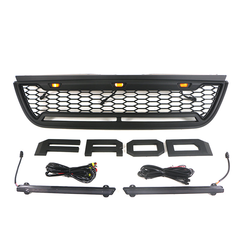 Front Grille For 2002 2003 2004 2005 Ford Explorer Bumper Grills Grill Cover W/3 Lights and Light Bar