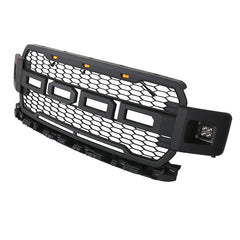 Front Grille For 2018 2019 2020 Ford F150 Mesh Grills Grill Cover Wi/3 Lights and 2 Side Light Black