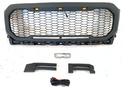 Front Grille For 2021 Ford F150 Raptor Style Bumper Grills Grill Cover W/3 LED Light Black