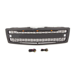 Front Grille For 2007 2008 2009 2010 2011 2012 2013 Chevrolet Silverado 1500 Bumper Grills Grill Cover W/3 LED Lights Black