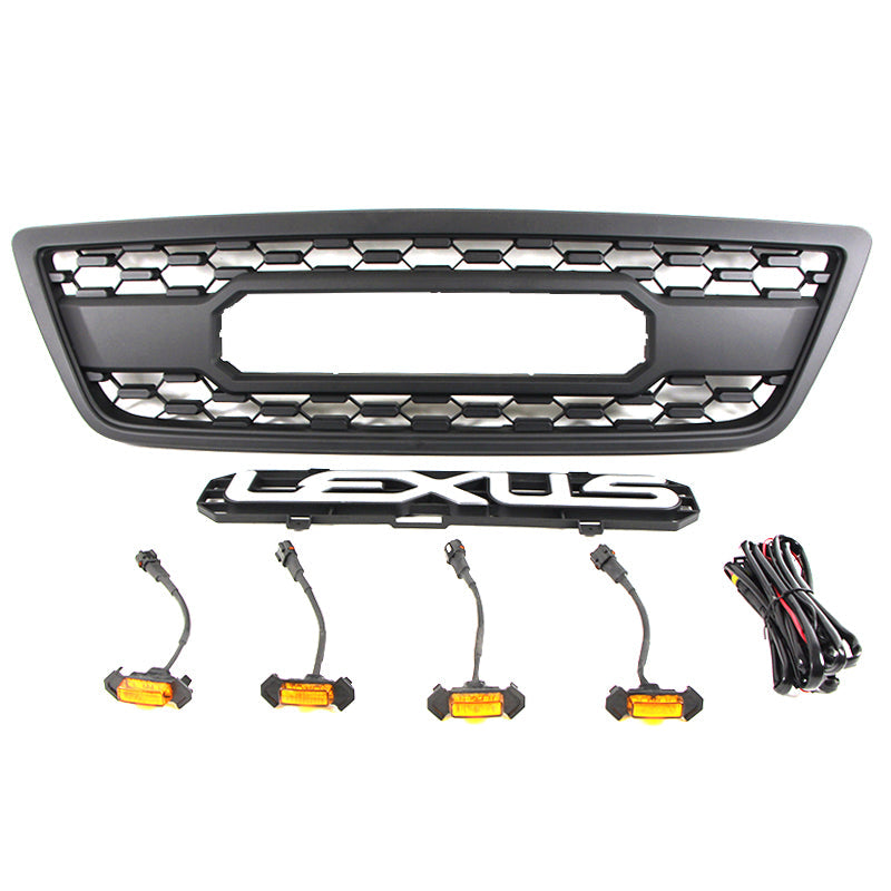 Front Grille For 1998 1999 2000 2001 2002 Lexus LX570 Front Center Mesh Grill Cover With 4 LED Lights Black