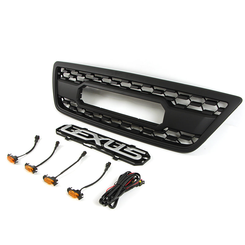 Front Grille For 1998 1999 2000 2001 2002 Lexus LX570 Front Center Mesh Grill Cover With 4 LED Lights Black