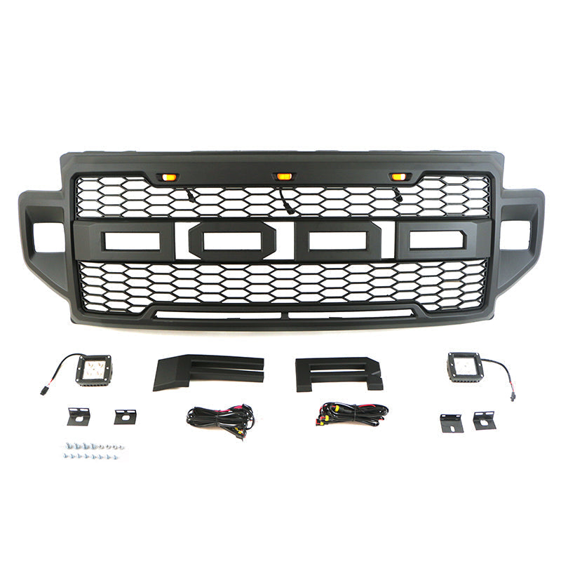 Front Grille For 2021 2022 Ford F150 Front Mesh Grilles W/3 LED Lights & Side Lights Black