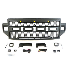 Front Grille For 2021 2022 Ford F150 Front Mesh Grilles W/3 LED Lights & Side Lights Black