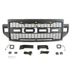Front Grille For 2021 2022 Ford F250 Front Mesh Grilles W/3 LED Lights & Side Lights Black