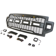Front Grille For 2021 2022 Ford F250 Front Mesh Grilles W/3 LED Lights & Side Lights Black